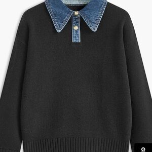 Commense Black Sweater with Denim Collar